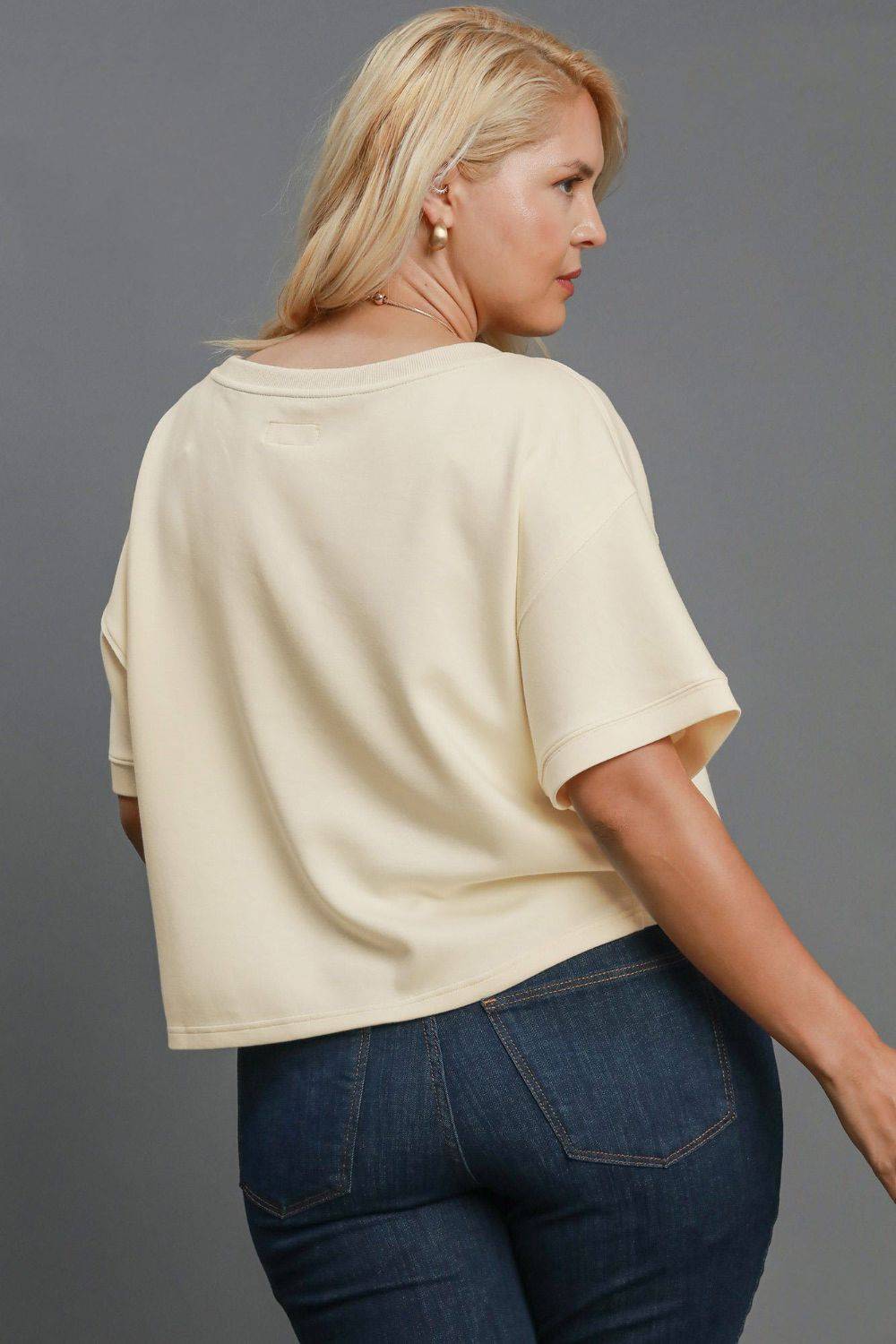 Umgee Full Size Lightweight Cropped Sweatshirt Plus Size - Clothes For Her Online Store