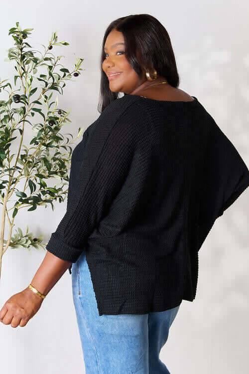 Zenana Full Size Round Neck High-Low Slit Knit Top - Clothes For Her Online Store