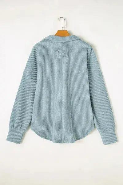 Plus Size Textured Johnny Collar Long Sleeve Sweatshirt - Clothes For Her Online Store