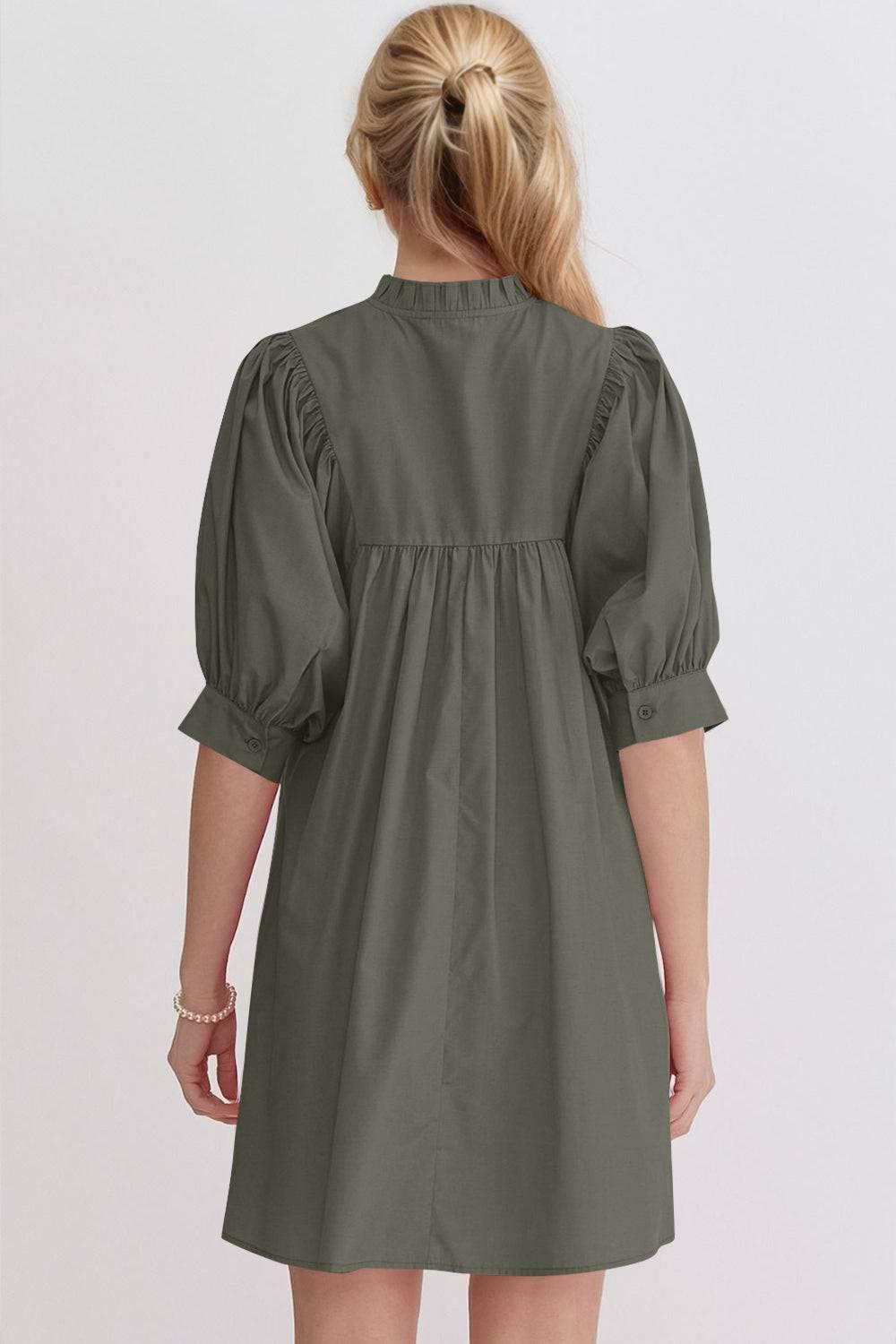 Oh Frill Notched Puff Sleeve Babydoll Mini Dress - Clothes For Her Online Store