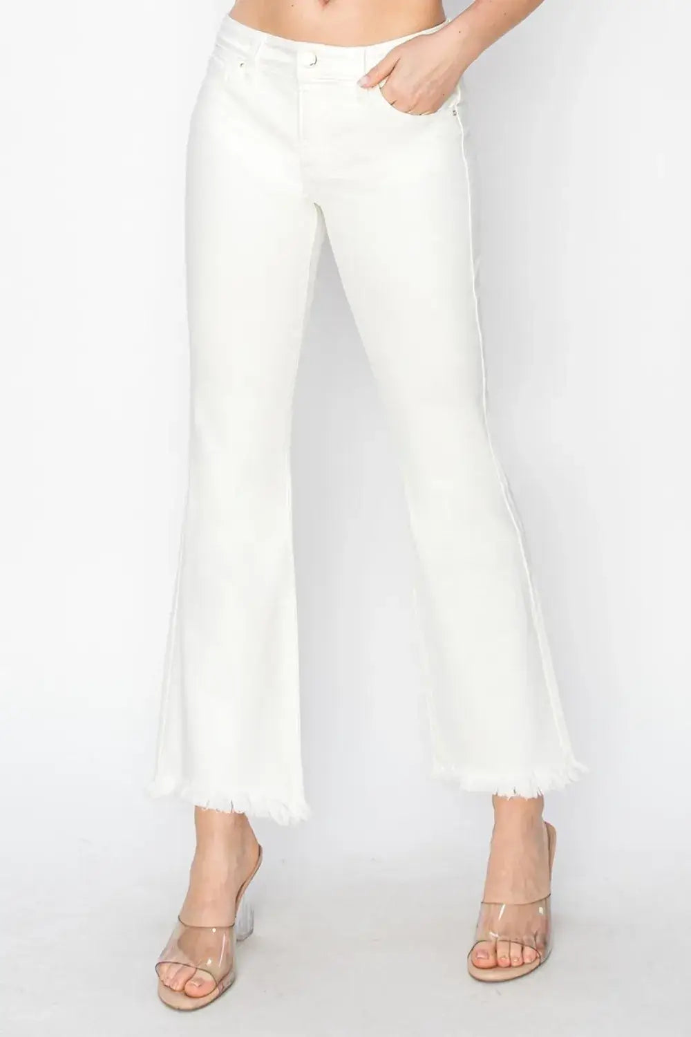 RISEN Full Size Tummy Control Crop Flare Step Hem Pants