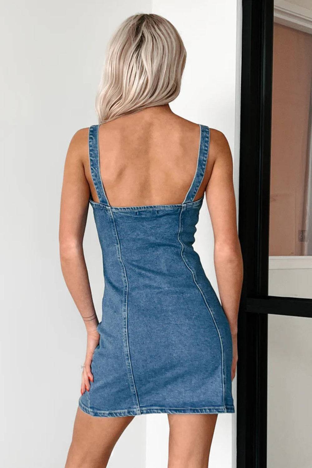 Button Down Mini Cami Denim Dress - Clothes For Her Online Store