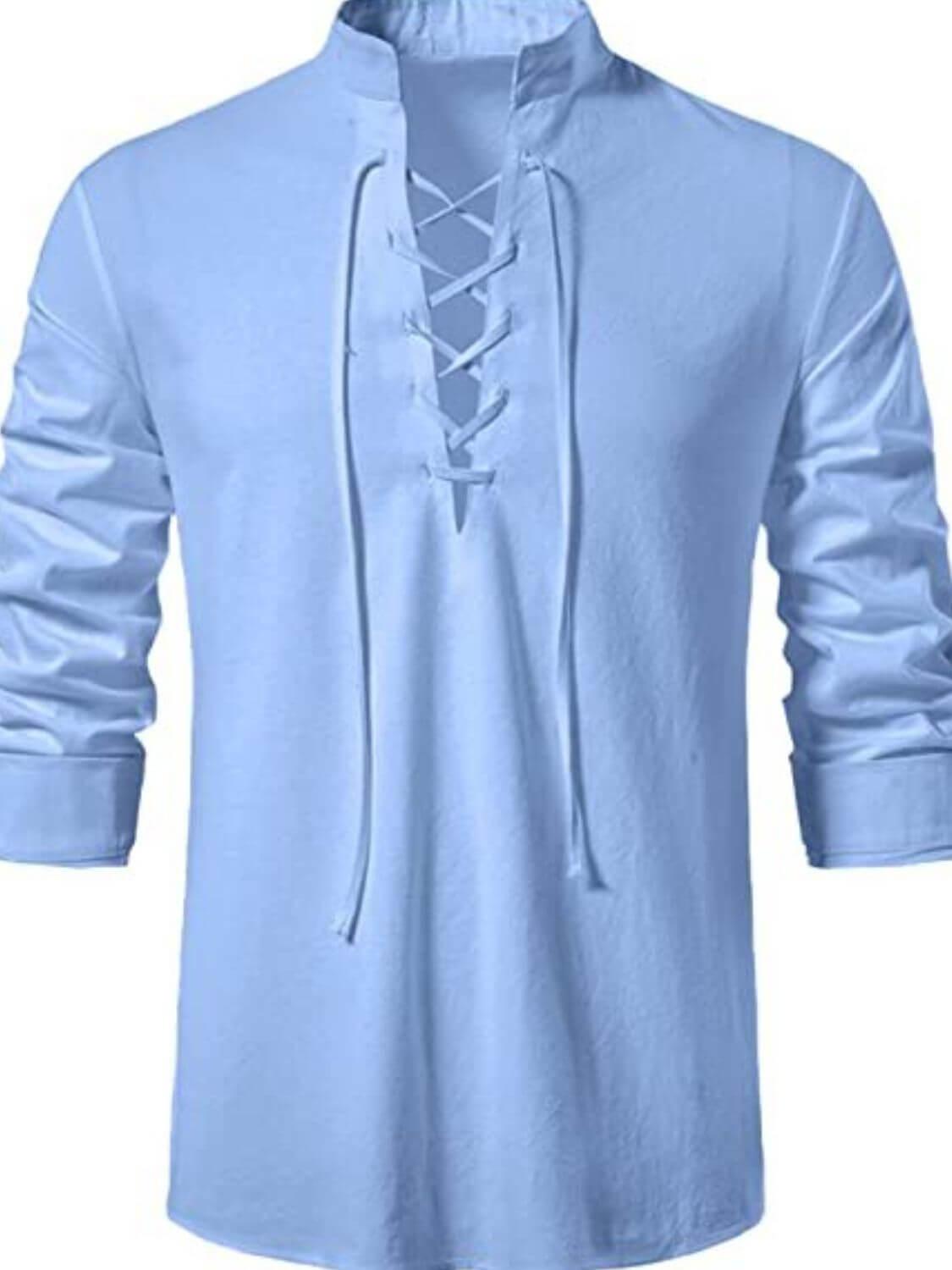 Men's Lace Up Long Sleeve Blouse - Clothes For Her Online Store
