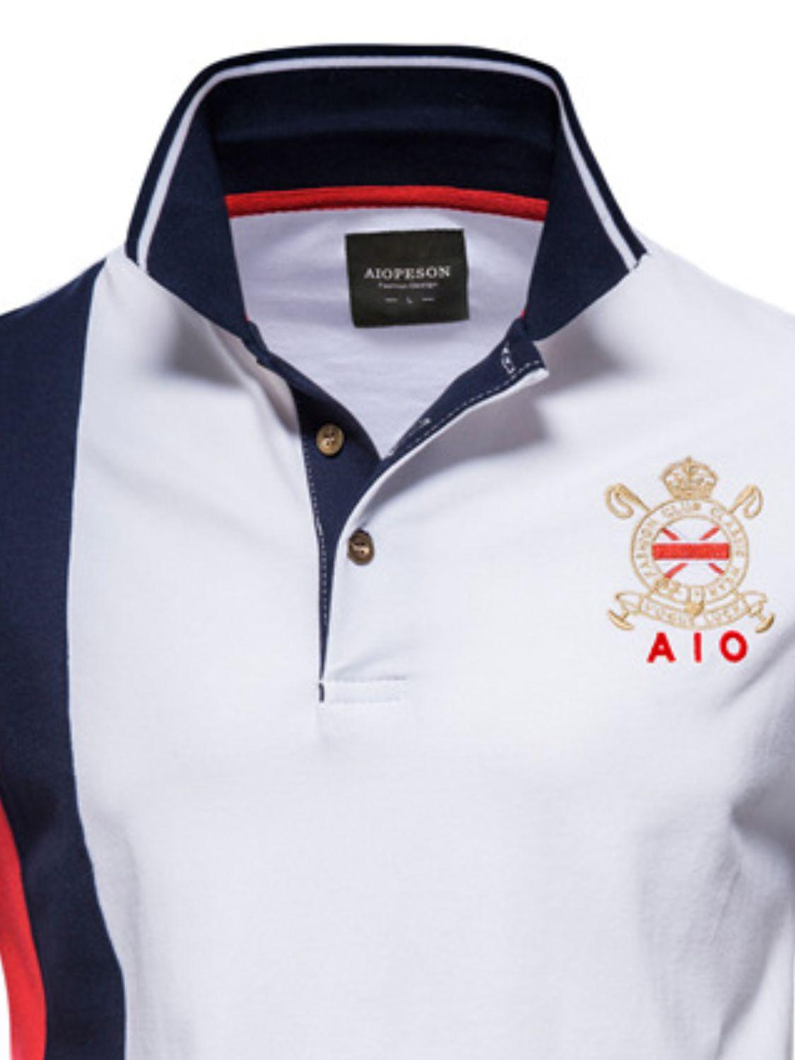 Men's Embroidered Collared Neck Striped Contrast Polo - Clothes For Her Online Store