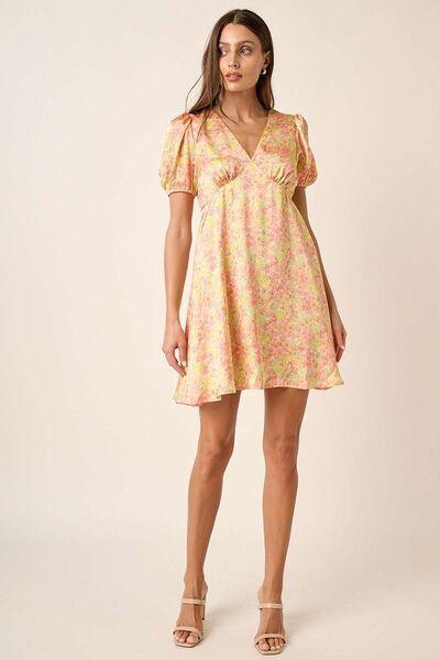 Mittoshop Printed V-Neck Puff Sleeve Mini Dress - Clothes For Her Online Store