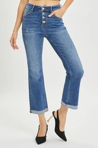 RISEN Full Size Button Fly Cropped Bootcut Jeans - Clothes For Her Online Store