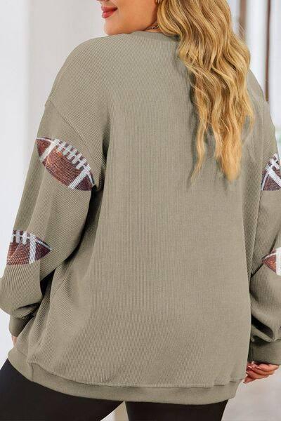 Plus Size Sequin Football Dropped Shoulder Sweatshirt - Clothes For Her Online Store
