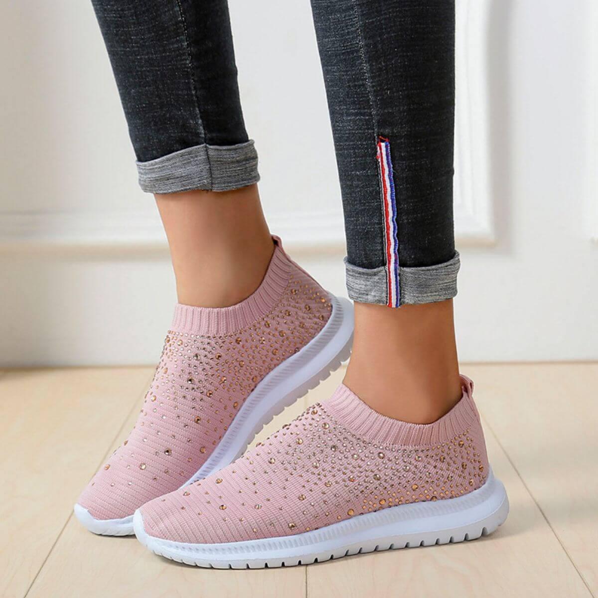 Rhinestone Decor Mesh Breathable Athletic - Clothes For Her Online Store