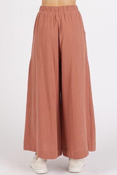 Mittoshop Gauze Elastic Waist Pleated Wide Leg Pants - Clothes For Her Online Store