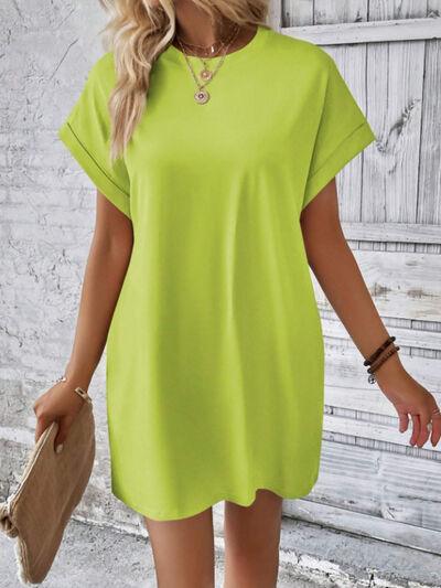 Round Neck Short Sleeve Mini Tee Dress with Pockets - Clothes For Her Online Store