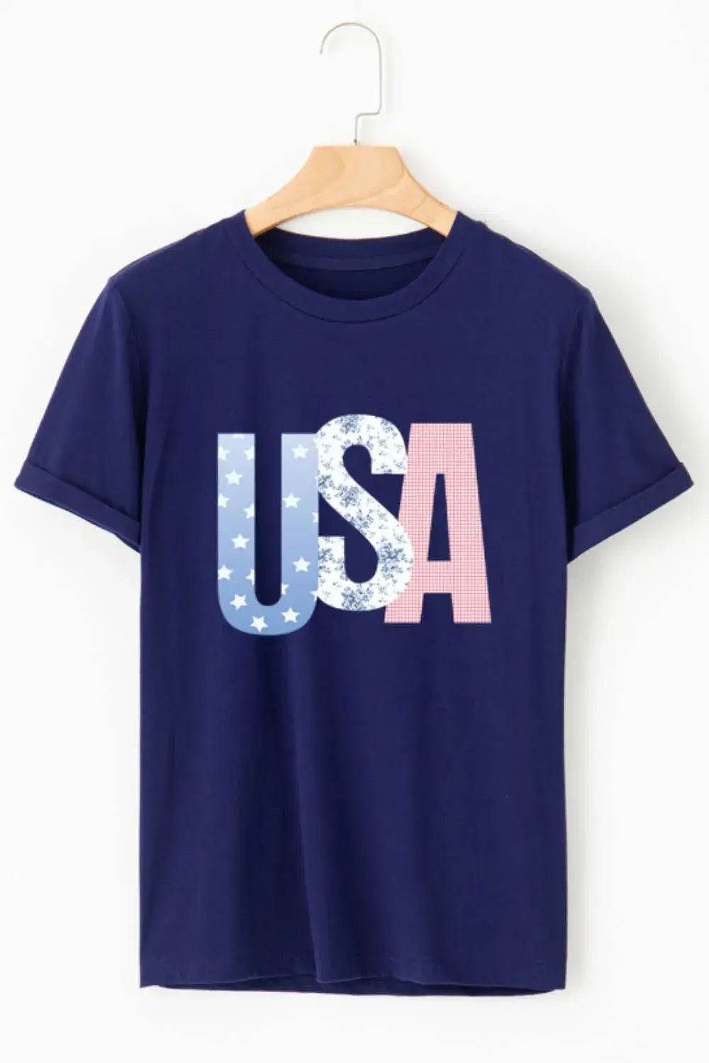 USA Letter Round Neck T-Shirt