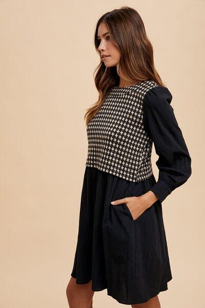 Annie Wear Tie Back Plaid Round Neck Mini Dress - Clothes For Her Online Store