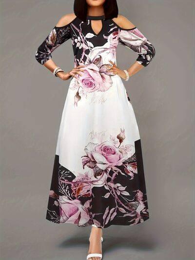 Plus Size Cutout Printed Cold Shoulder Dress - Clothes For Her Online Store