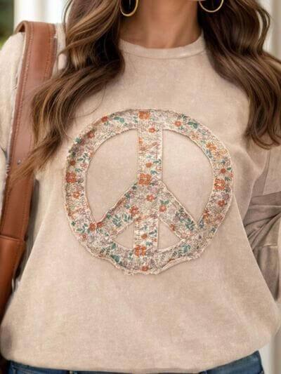 Plus Size Peace Sign Long Sleeve Sweatshirt - Clothes For Her Online Store