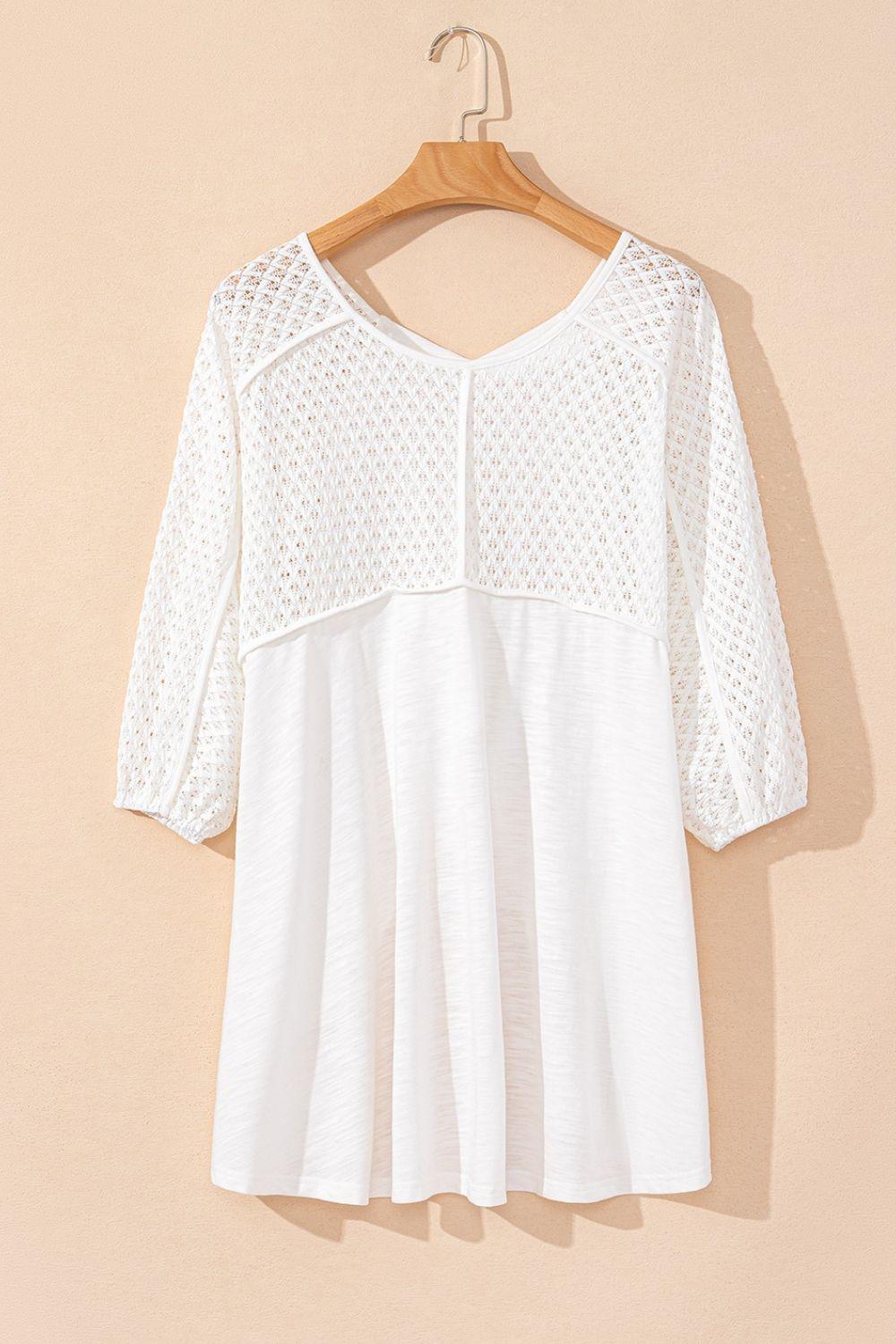 Openwork High Low Hem V Neck Oversized Top - Clothes For Her Online Store