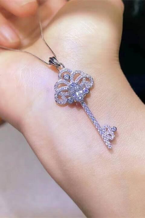 1 Carat Moissanite Key Pendant Necklace - Clothes For Her Online Store