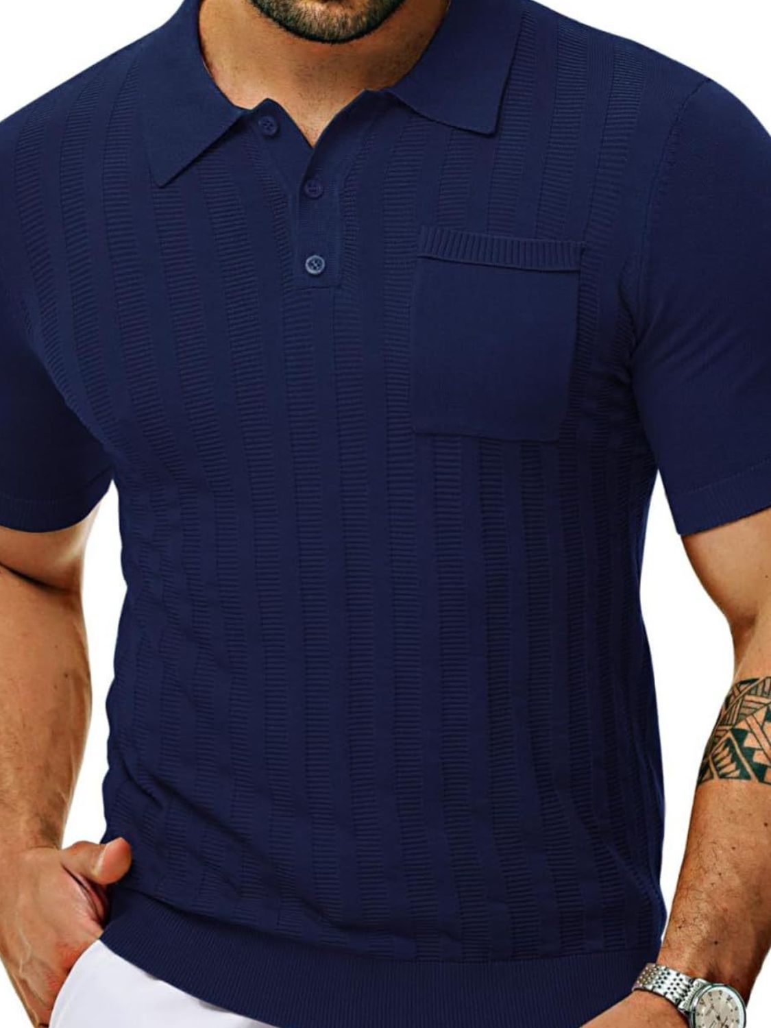 Men's Full Size Textured Short Sleeve Polo Plus Size - Clothes For Her Online Store