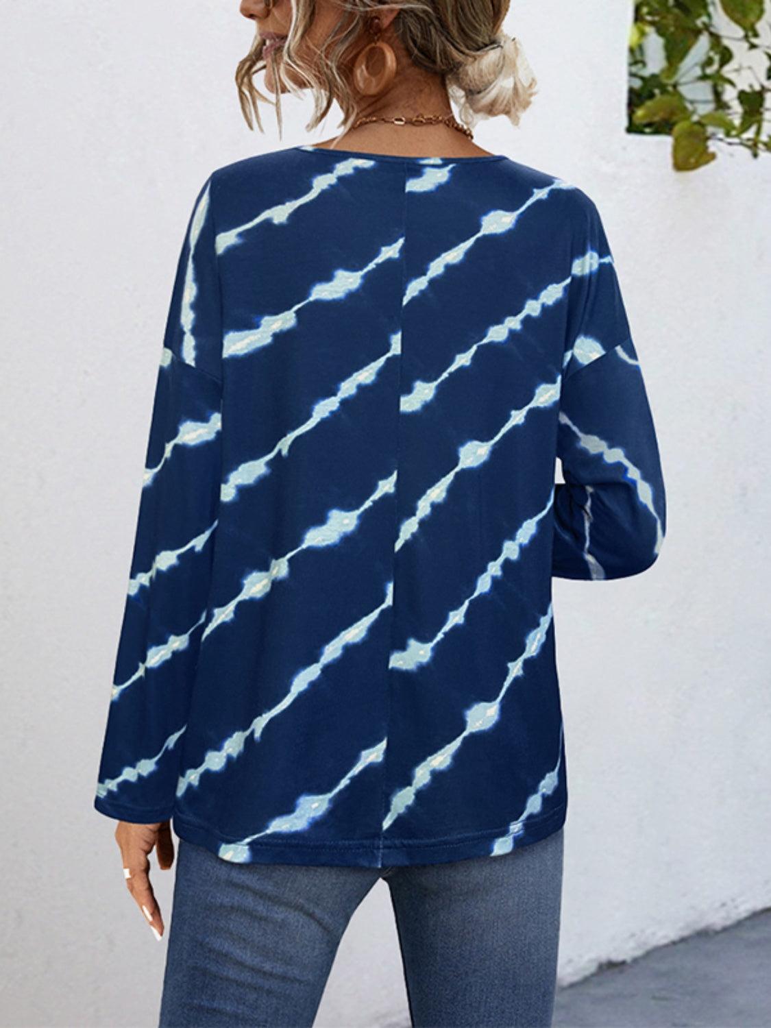 Striped Round Neck Long Sleeve T-Shirt - Clothes For Her Online Store