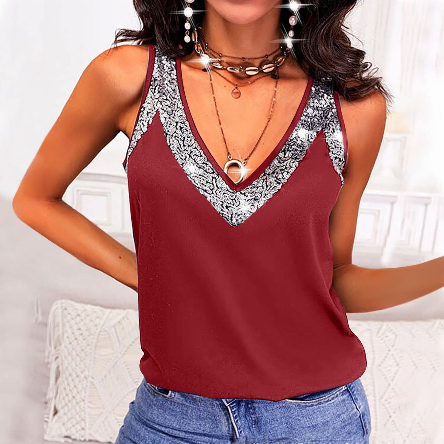 Full Size V-Neck Wide Strap Tank - Clothes For Her Online Store