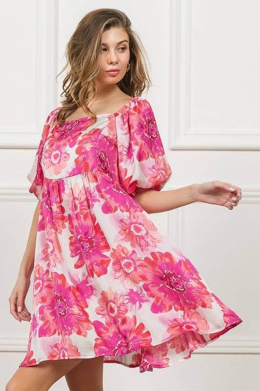 BiBi Floral Square Neck Puff Sleeve Mini Dress - Clothes For Her Online Store