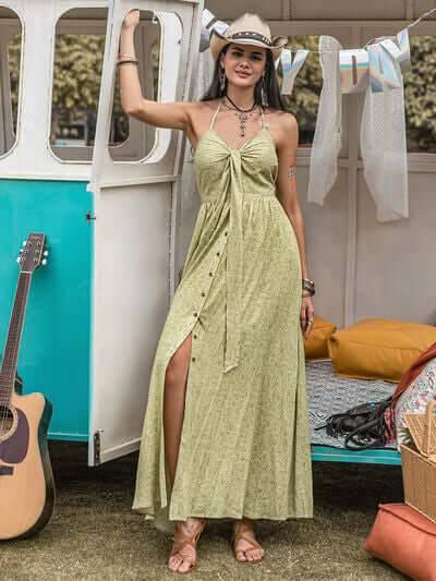 Printed Halter Neck Maxi Dress - Clothes For Her Online Store