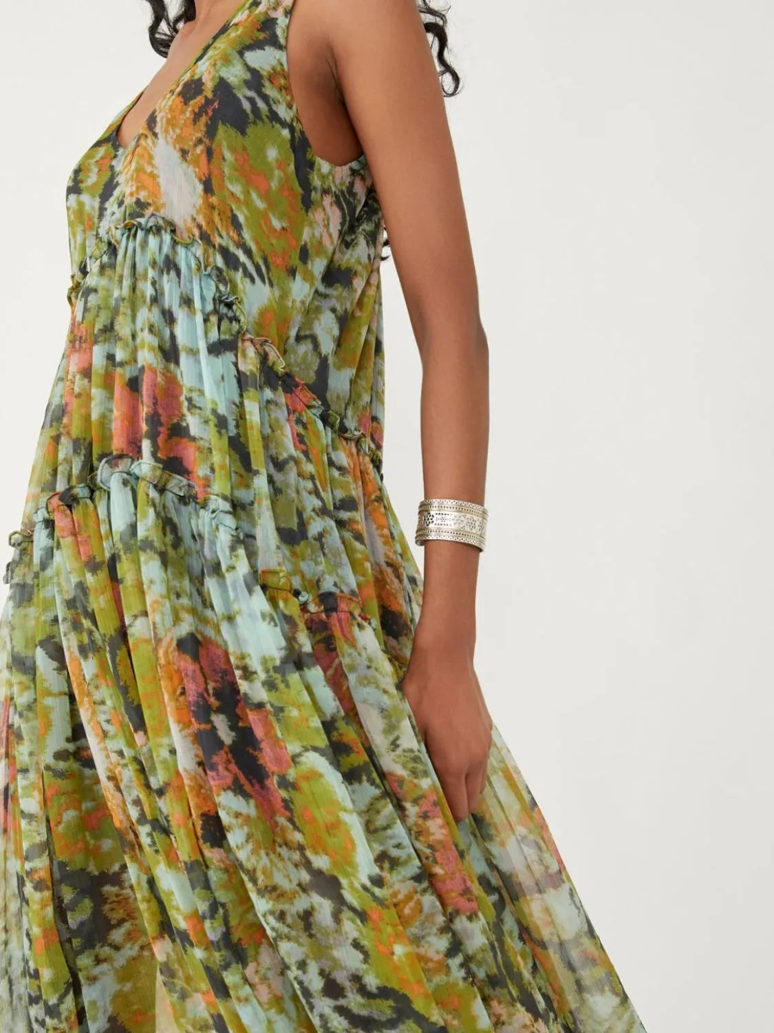 Printed V-Neck Sleeveless Dress