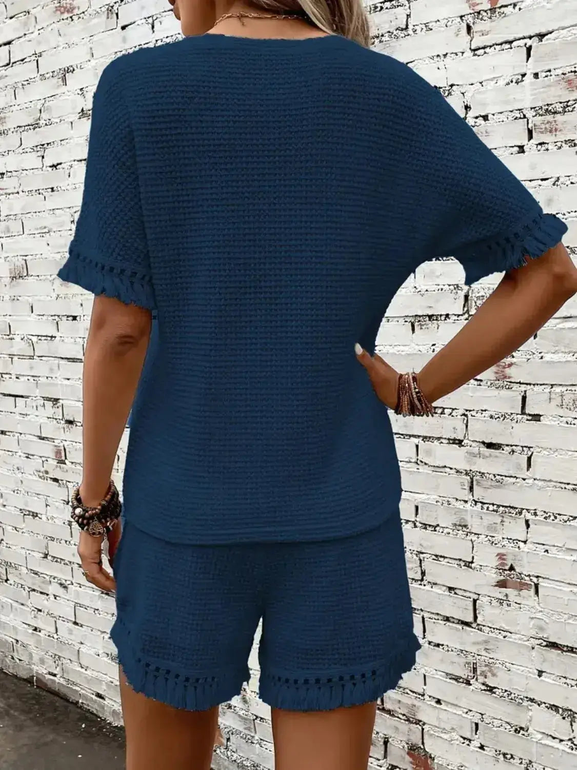 Tassel Round Neck Top and Shorts Set - Clothes For Her Online Store