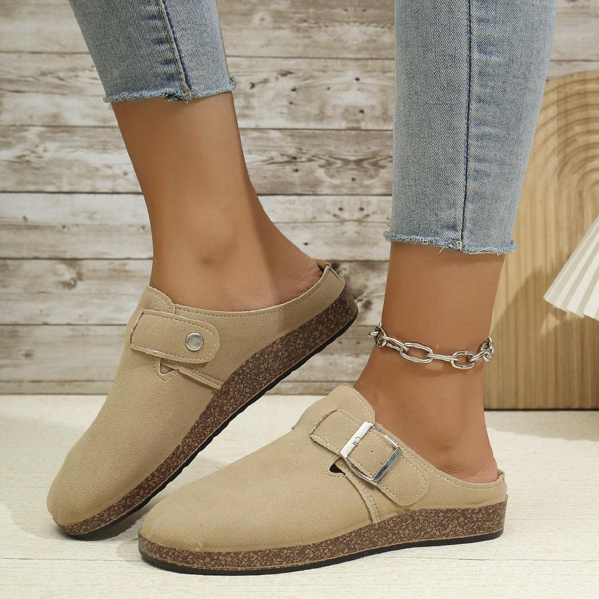 Suede Round Toe Buckle Slip-Ons - Clothes For Her Online Store