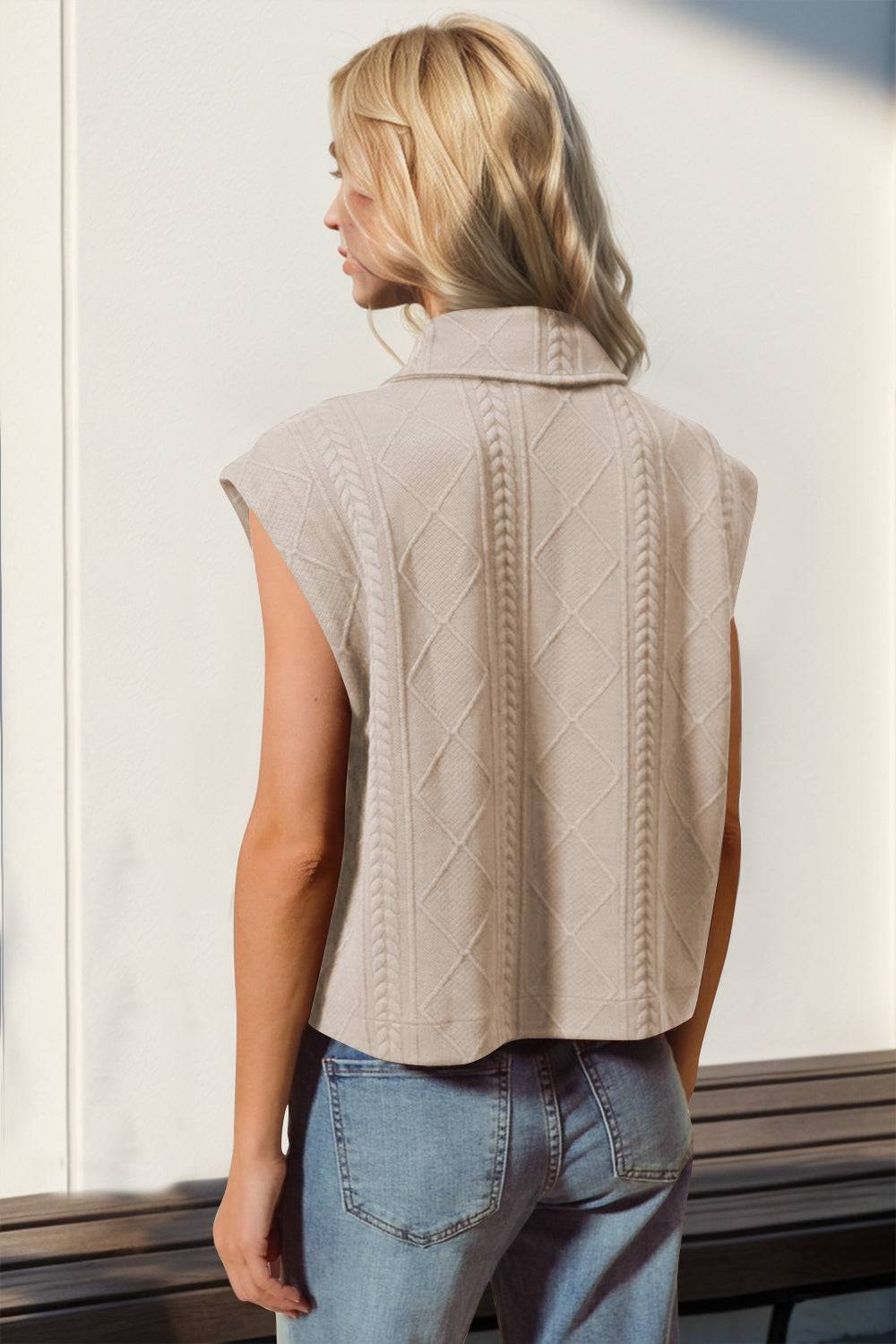 Double Take Snap Down Texture Crop Vest - Clothes For Her Online Store