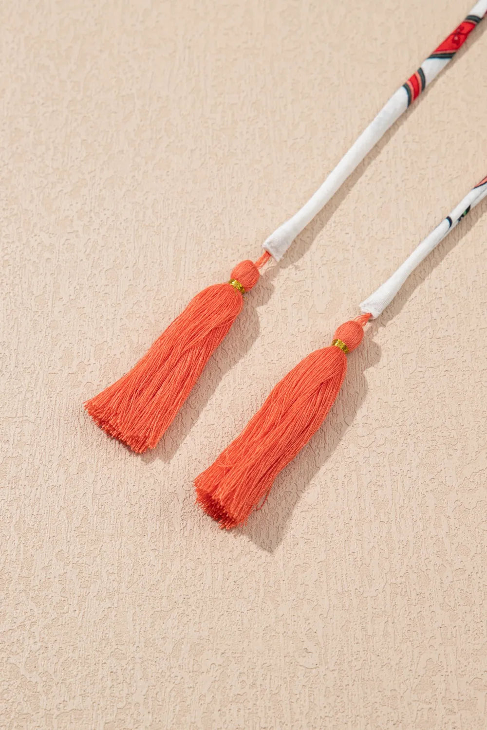 Floral Print Contrast Tassel Tie Short Sleeve Blouse