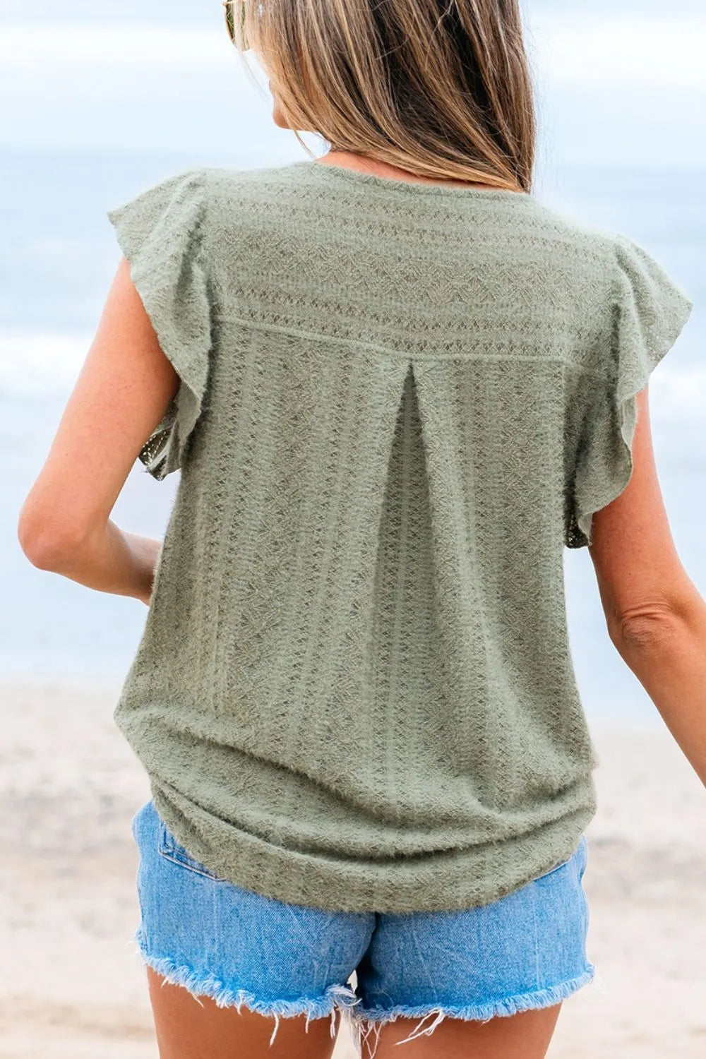 Flutter Sleeve Lace V Neck Shirt