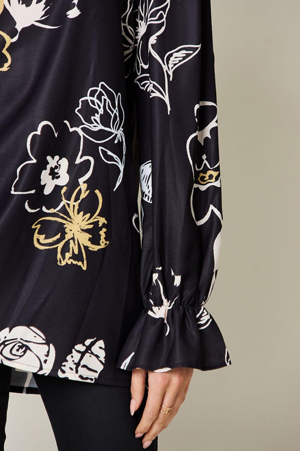 Double Take Full Size Printed Flounce Sleeve Blouse - Clothes For Her Online Store