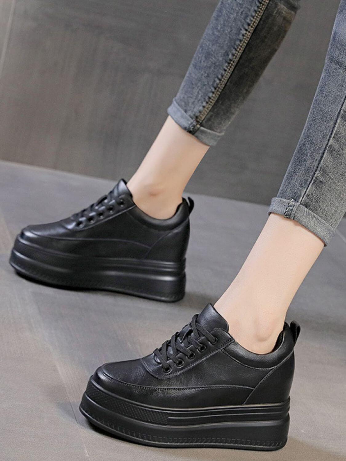 Lace Up Round Toe Platform Sneakers - Clothes For Her Online Store