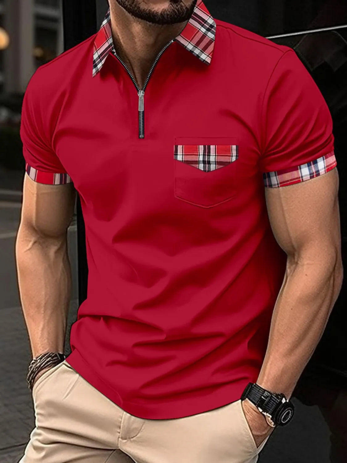 Men's Full Size Zip Collar Short Sleeve Polo Plus Size