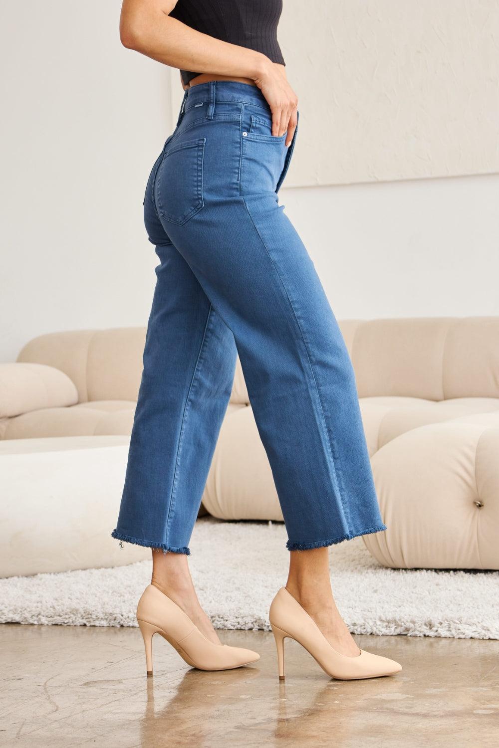 RFM Crop Chloe Full Size Tummy Control High Waist Raw Hem Jeans - Clothes For Her Online Store