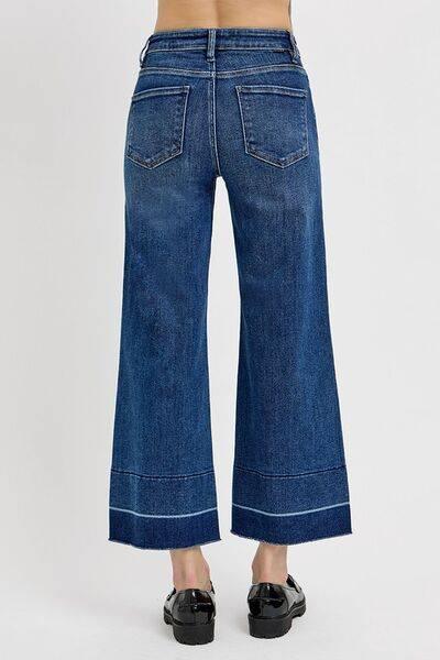 RISEN Full Size Tummy Control High Rise Crop Wide Hem Jeans Plus Size - Clothes For Her Online Store