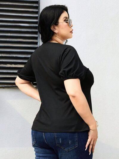 Plus Size Cutout Short Sleeve Blouse - Clothes For Her Online Store