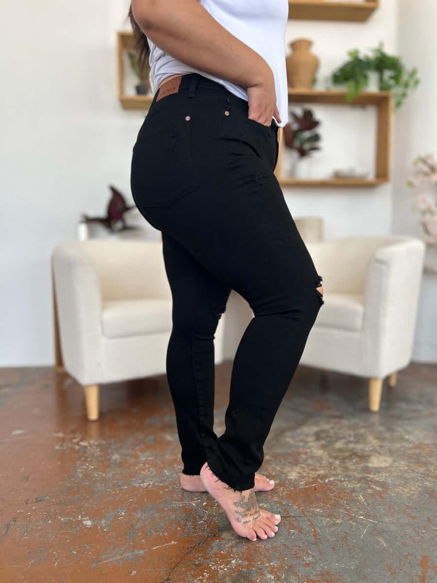 Judy Blue Full Size Distressed Tummy Control High Waist Skinny Jeans - Clothes For Her Online Store