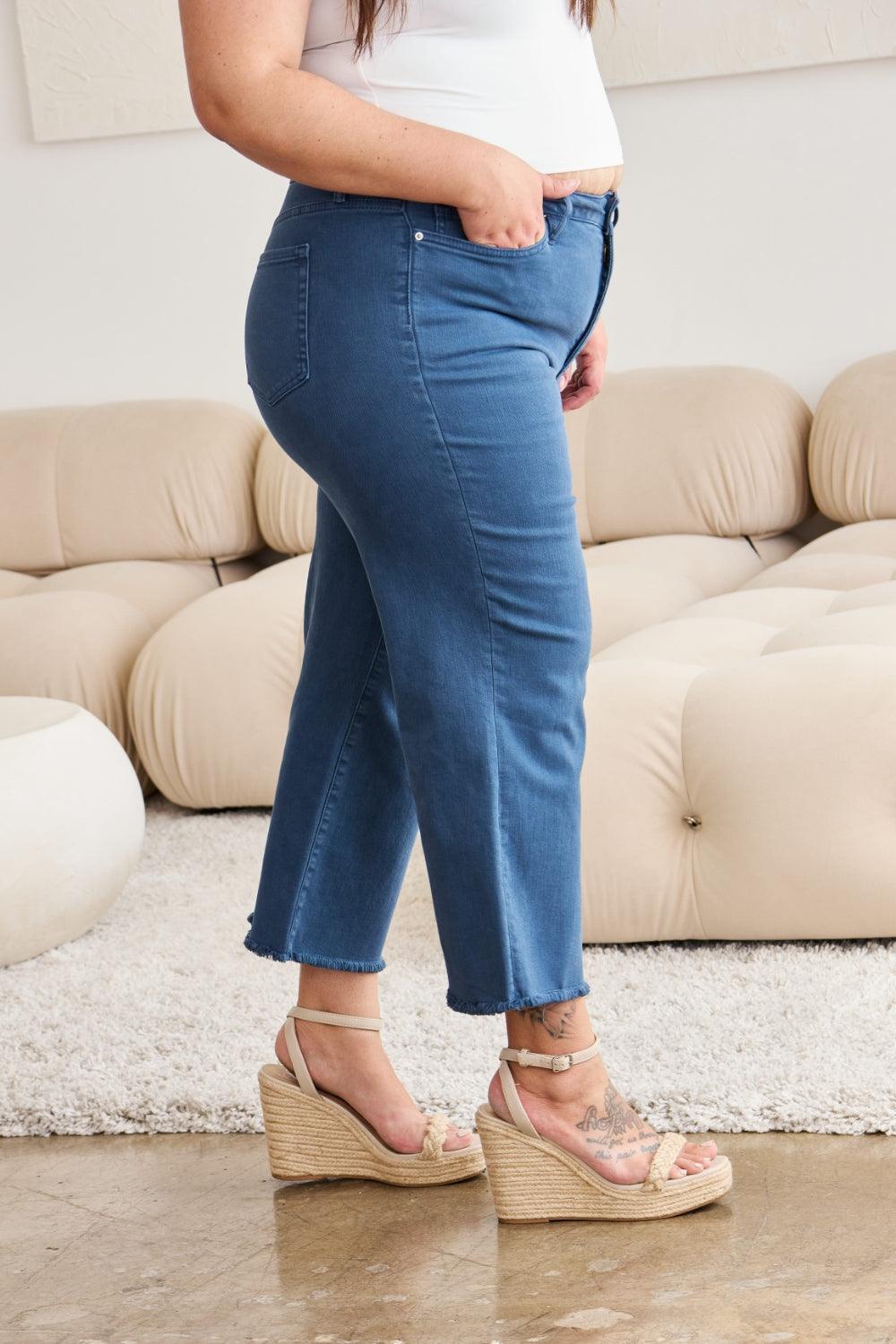 RFM Crop Chloe Full Size Tummy Control High Waist Raw Hem Jeans - Clothes For Her Online Store