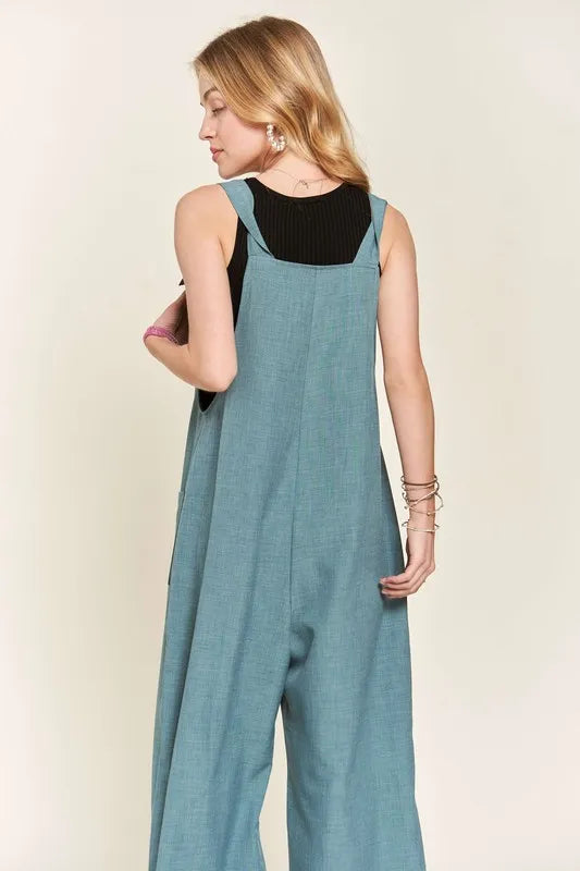 ADORA Knotted Wide Strap Wide Leg Overalls - Clothes For Her Online Store