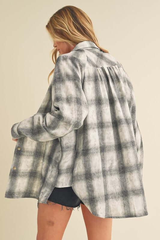 Aemi + Co Washed Plaid Flannel Side Step Hem Shirt - Clothes For Her Online Store