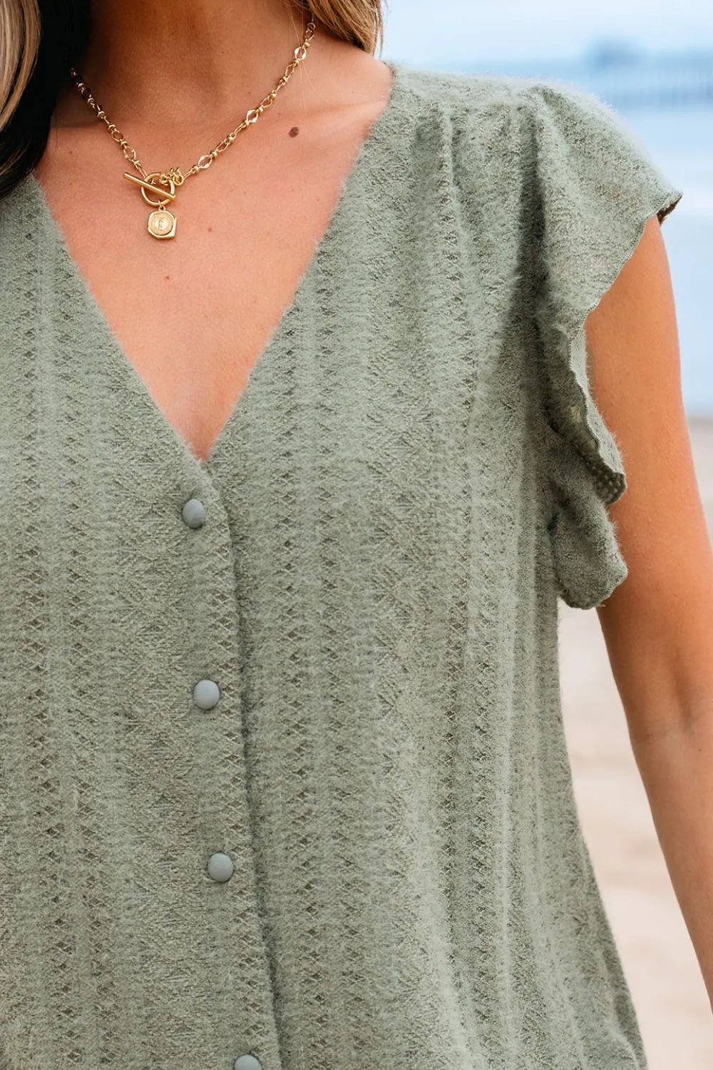 Flutter Sleeve Lace V Neck Shirt