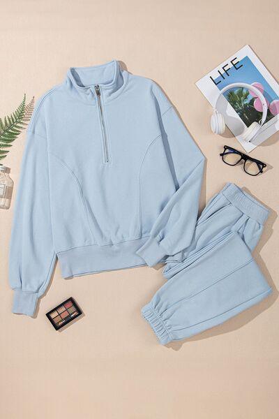 Half Zip Long Sleeve Top and Joggers Set - Clothes For Her Online Store