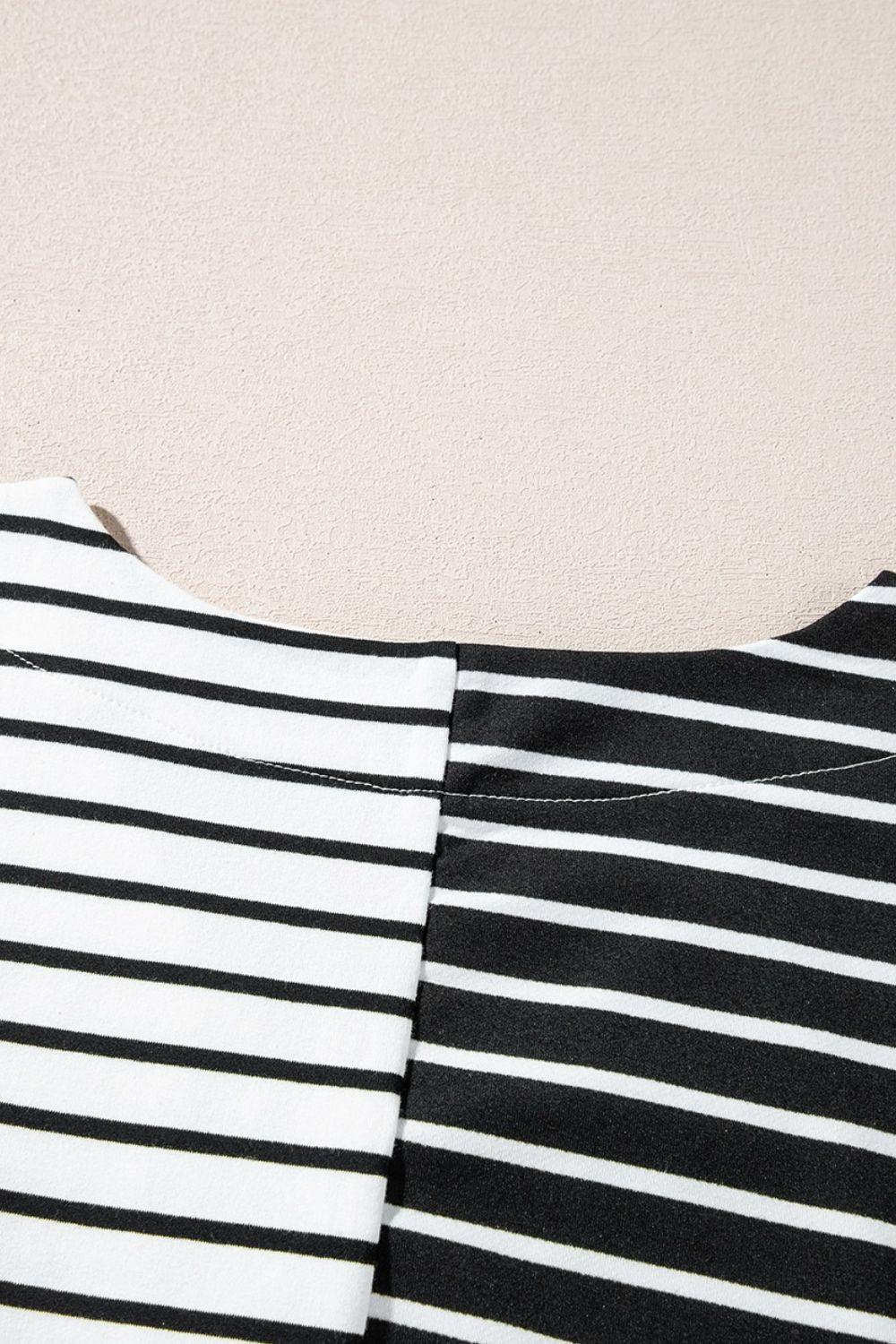 Stripe Two Tone Colorblock V-Neck T-Shirt - Clothes For Her Online Store
