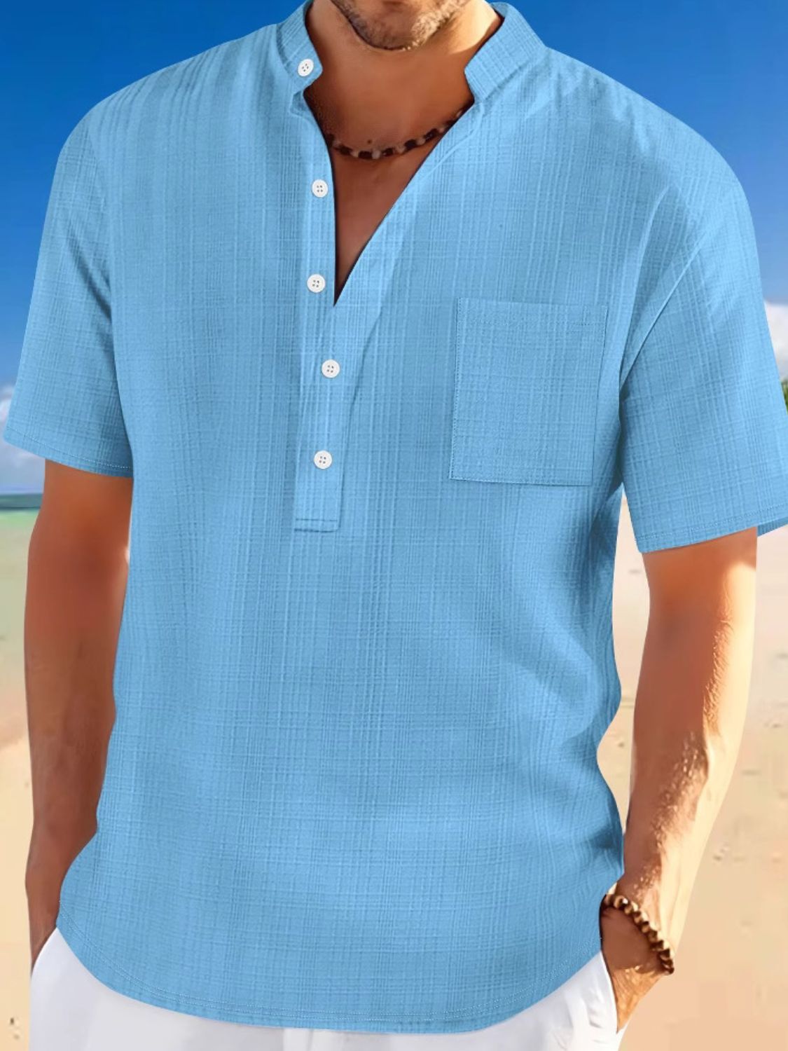 Men's Full Size Half Button Short Sleeve Polo Plus Size - Clothes For Her Online Store