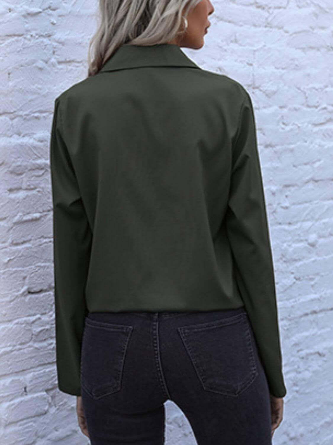 Perfee Tied Hem Button Down Long Sleeve Shirt - Clothes For Her Online Store