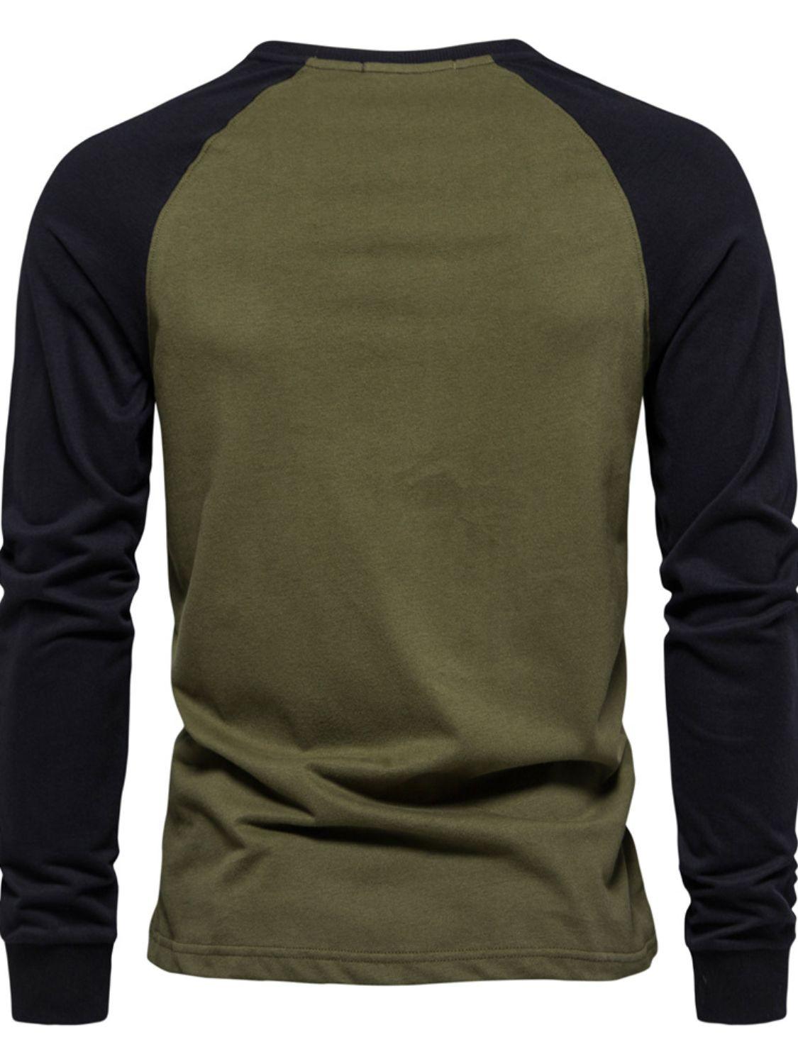Men's Contrast Round Neck Raglan Sleeve T-Shirt - Clothes For Her Online Store