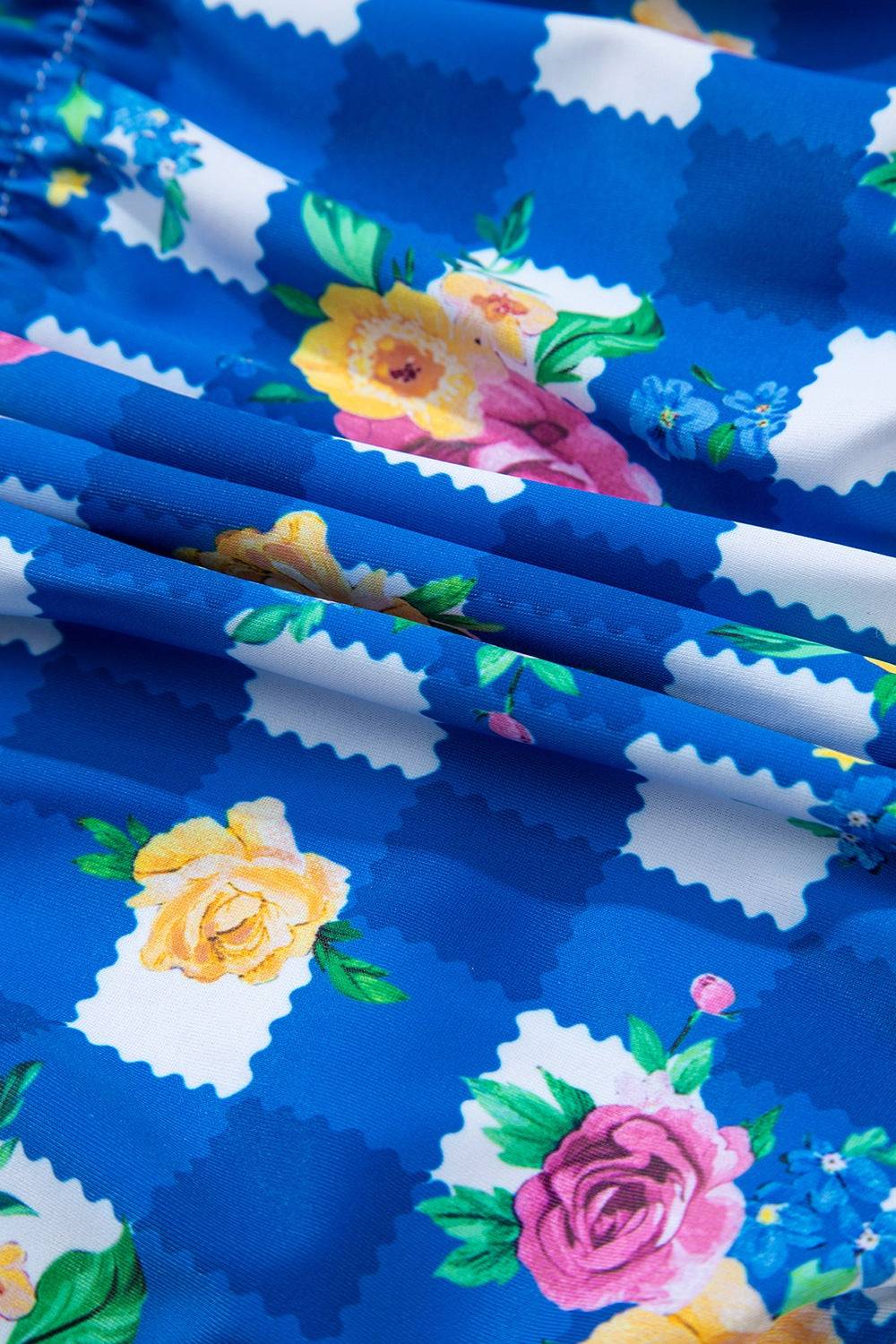 Floral Gingham Halter Neck Drawstring One Piece Swimwear - Clothes For Her Online Store