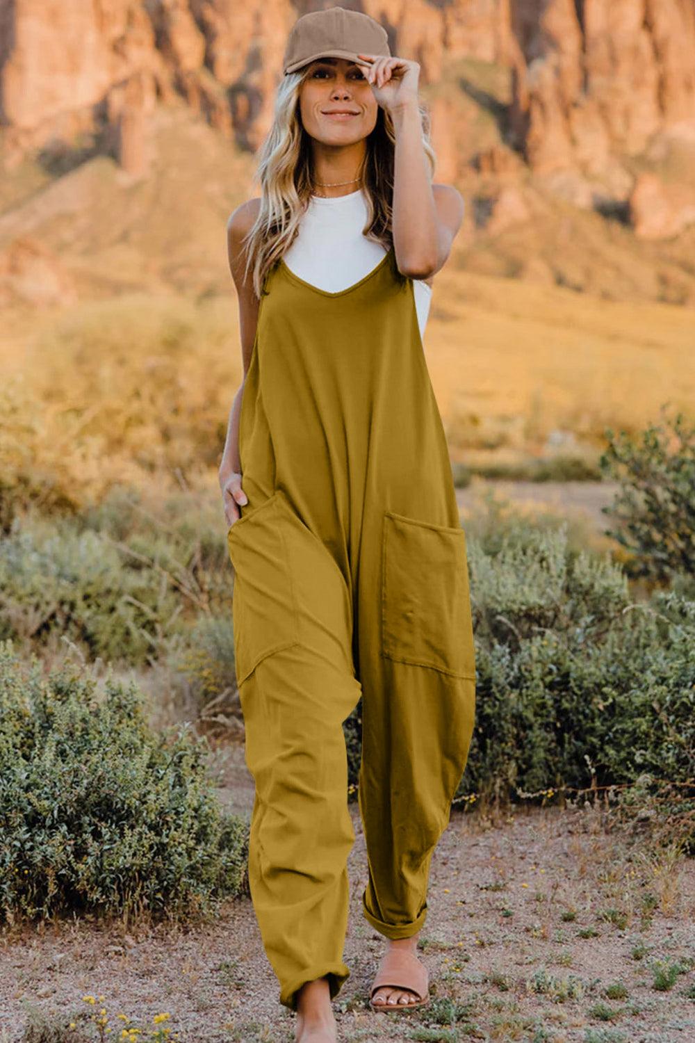 Double Take Full Size V-Neck Sleeveless Jumpsuit with Pockets - Clothes For Her Online Store