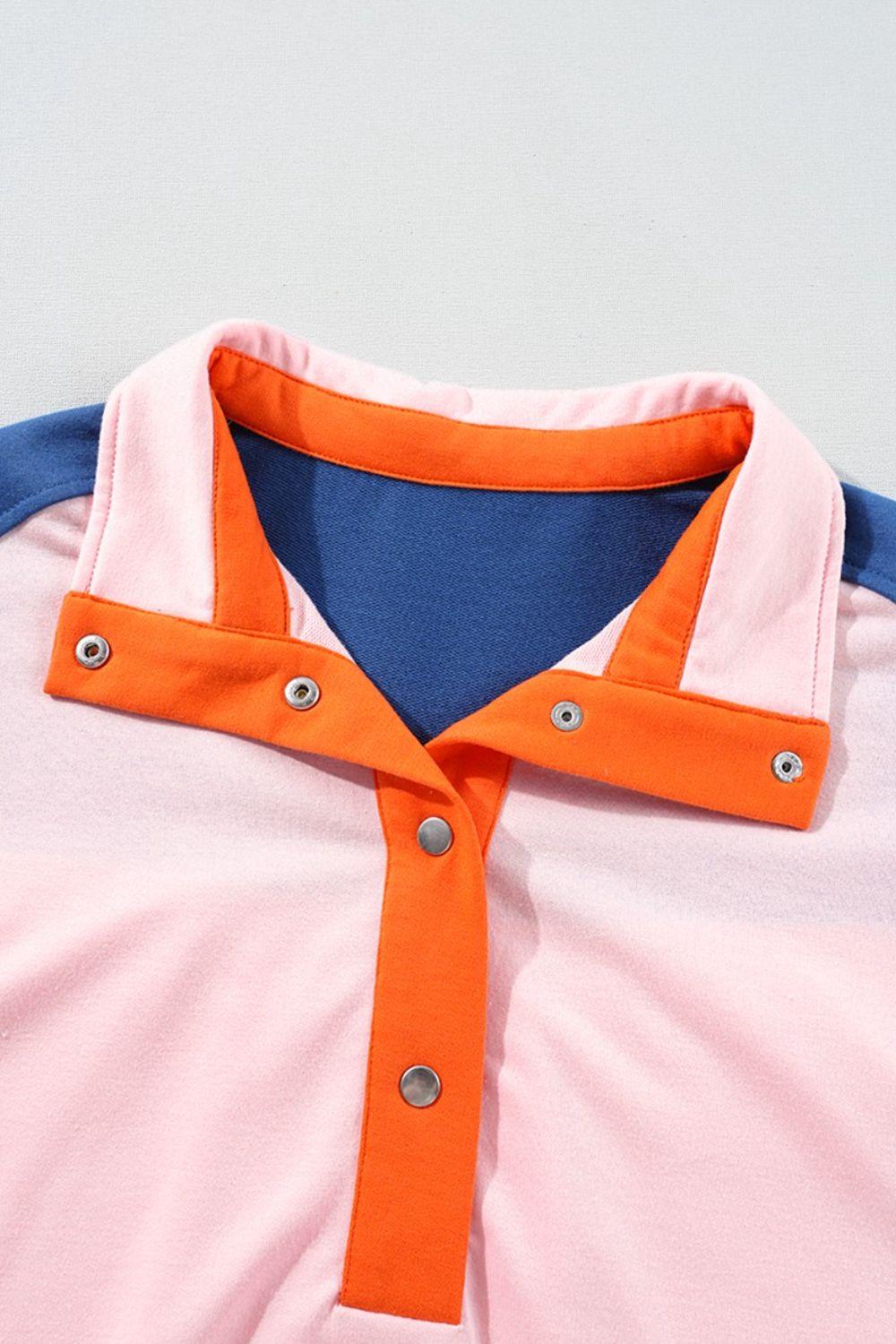 Color Block Half Buttoned Ruffled Short Sleeve T Shirt - Clothes For Her Online Store